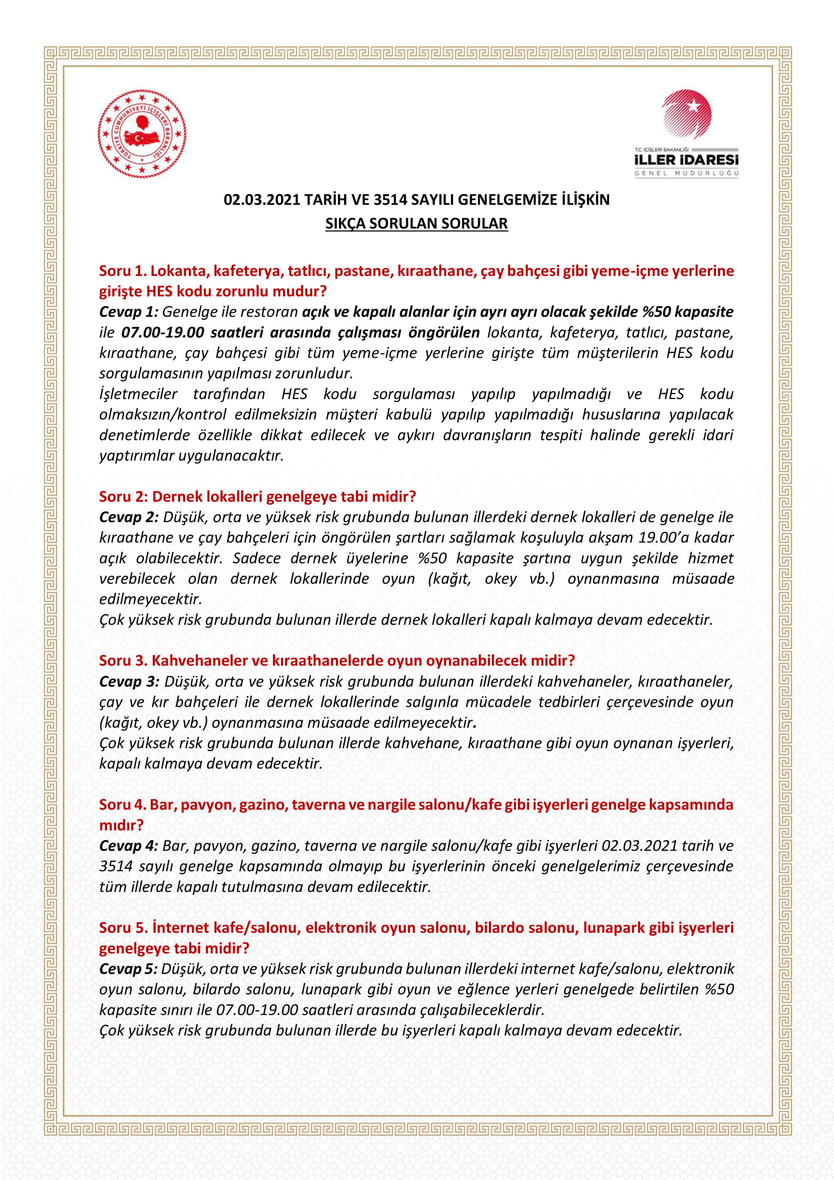 02 03 2021 Tarih Ve 3514 Sayili Genelge Sikca Sorulan Sorular